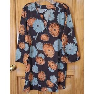 Woven 100% Cotton Shirt Size Medium Tropical Floral Summer Beach Coastal India